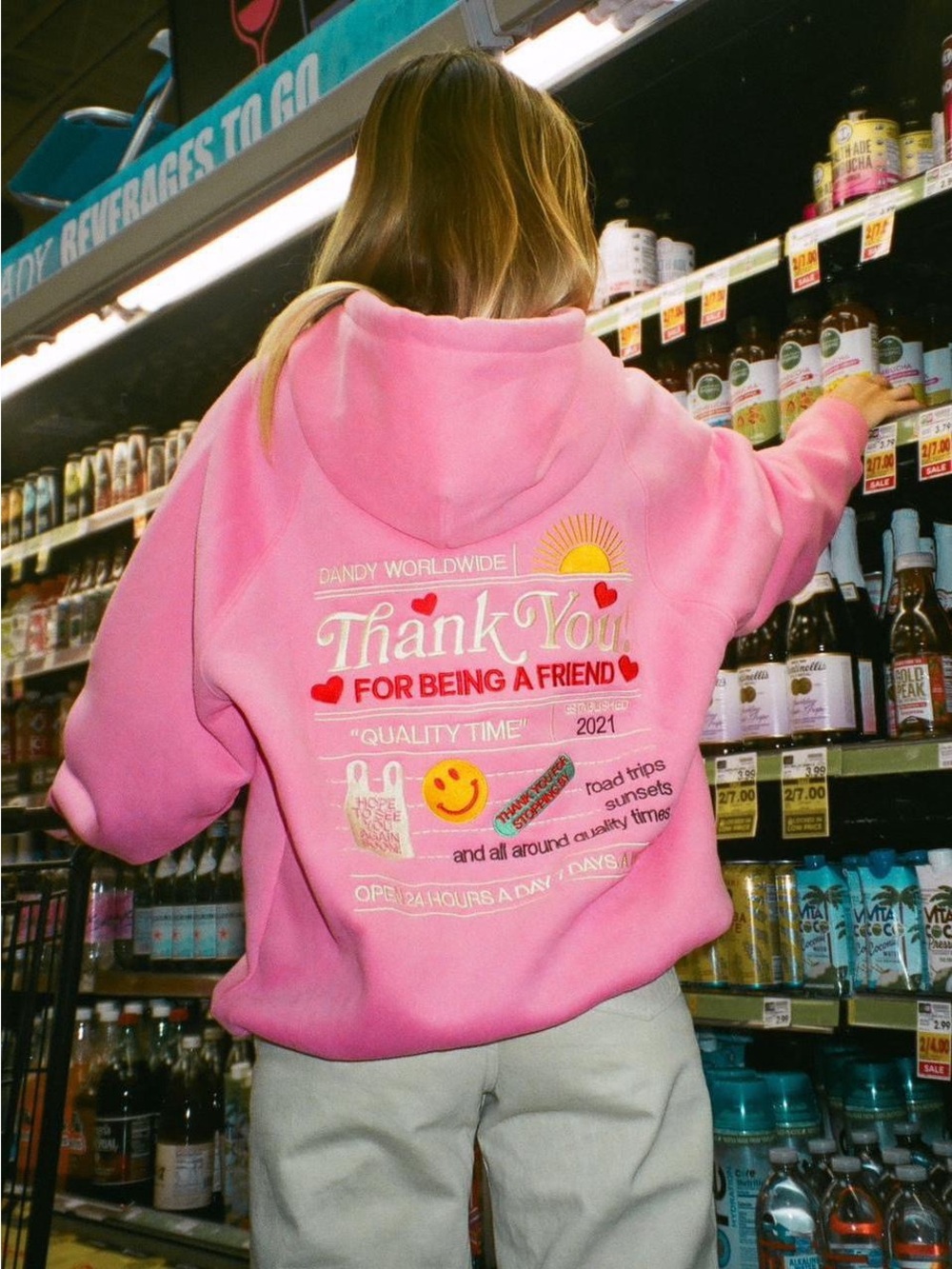 Dandy Worldwide Pink "Quality Time" Oversized Hoodie